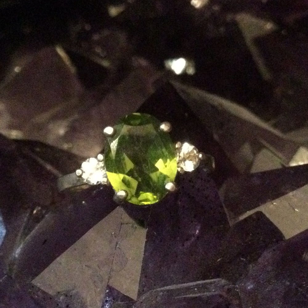 Genuine Peridot Ring with Aquamarines